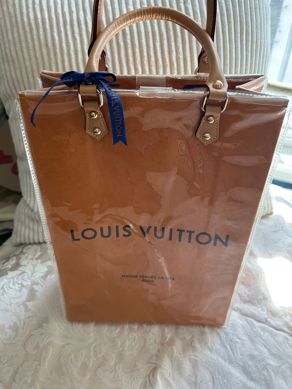 7030. Louis Vuitton Shopping Bag repurposed into a tote. Clear PVC cover. - Picture 2 of 6
